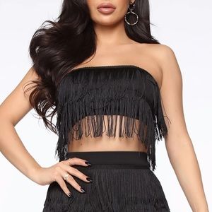 Black Fringe Bandeau Crop Top